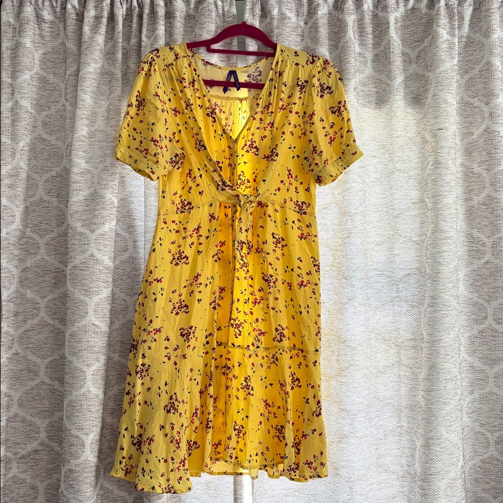 Seraphine Maternity Yellow Dress with Pink and Blue Floral Design